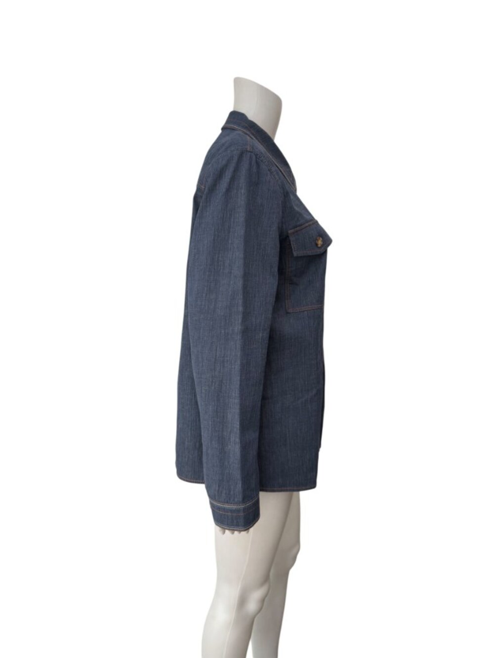 Lafayette 148 Blue Denim Jean Button Down Polo Shirt Top size Large - Picture 3 of 9